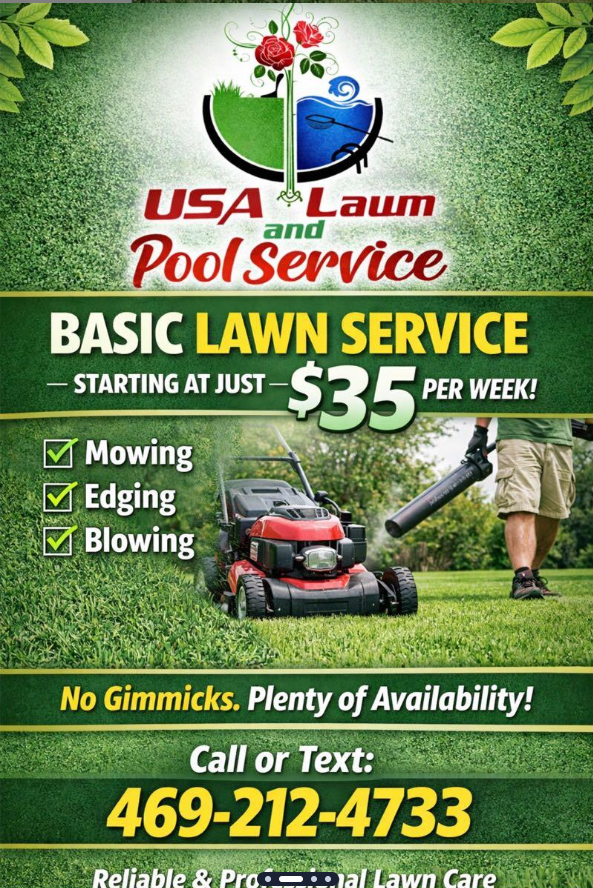 Basic Lawn Service starting at $35 per week - Mowing, Edging, Blowing